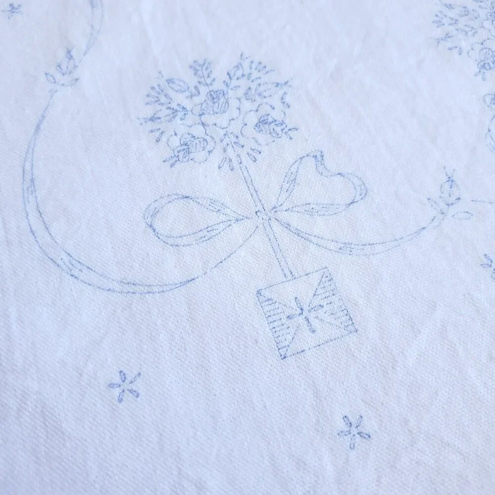 White Table Runner Stamped For Embroidery 38 x 14 Flower Bow Cottagecore Grandma